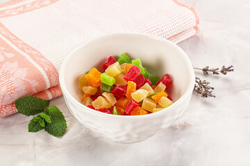 Sweet candied papaya colorful pieses