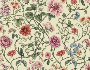 The background is decorated with delicate interlacing of delicate floral vines, creating an atmosphere of lightness and harmony.