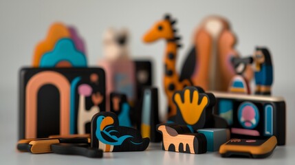 Colorful animal and geometric toy blocks