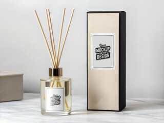 Reed diffuser bottle packaging advertising mockup clean empty design 