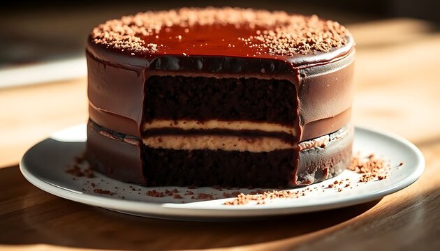 piece of chocolate cake on a white plate