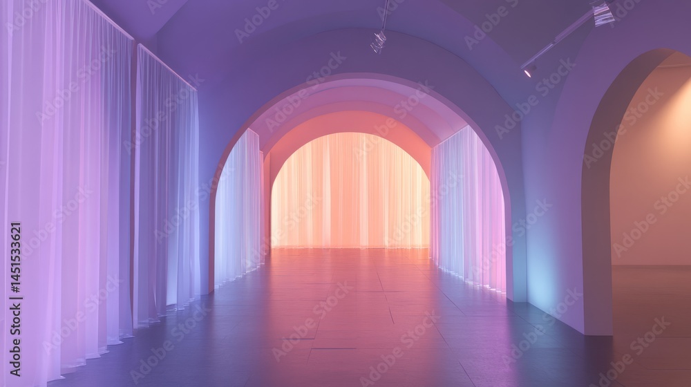 Poster illuminated curved arch with translucent panels and gentle color gradients for a sleek modern event 