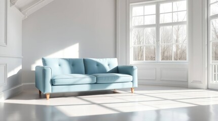 Serene blue sofa in bright room