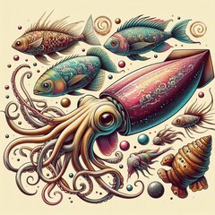 Squid and other marine ani