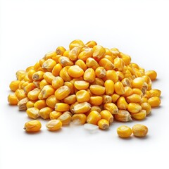Fototapeta premium Pile of yellow corn kernels isolated on white background