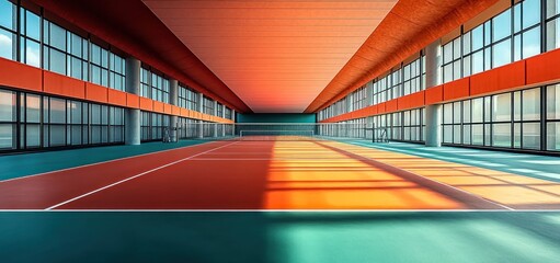 Obraz premium Indoor Court bathed in Sunlight: Architectural marvel of a modern sports facility