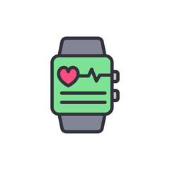 Health smartwatch colored icons, minimalist vector illustration ,simple transparent graphic element .Isolated on white background