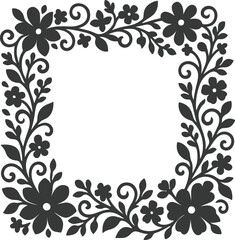 laser cut floral square frame silhouette template design vector art illustration