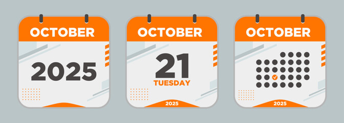 Calendar design vector. October. 2025 21 day. The concept of waiting for an important date. Day calendar with date October 21. Cheklist day calendar. Vector illustration.