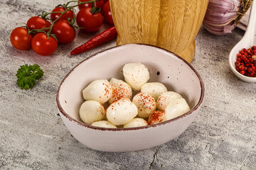 Mozzarella balls cheese in the bowl