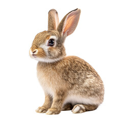 Obraz premium Fluffy rabbit sitting gracefully against a clean transparent background in a tranquil indoor setting, rabbit isolated on transparent background