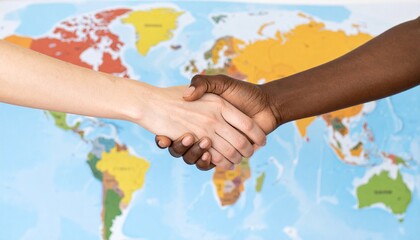 Graphic showing women from around the world joining hands over a world map, promoting peace and diplomacy