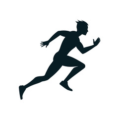 Sprinter Exploding from Starting Blocks – Silhouette Vector Image on White Background