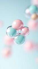 Floating Pastel Spheres Abstract 3D Render with Translucent Bubbles and Soft Blue Background