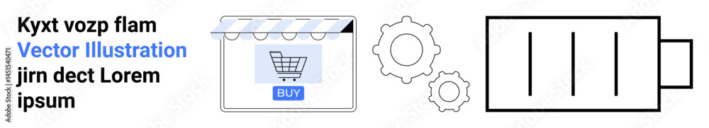 Poster online storefront with a shopping cart, accompanied by gears representing functionality and progress