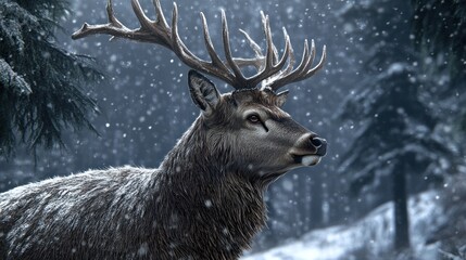 Majestic deer in snowy forest