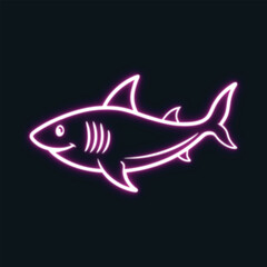 A vibrant neon illustration of shark with glowing pink and white lines symbolizing animal