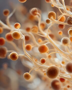 Invasion of Candida albicans hyphae into tissue under a microscope.