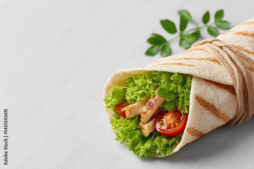 Poster clean and minimalistic image featuring neatly arranged shawarma on simple white background