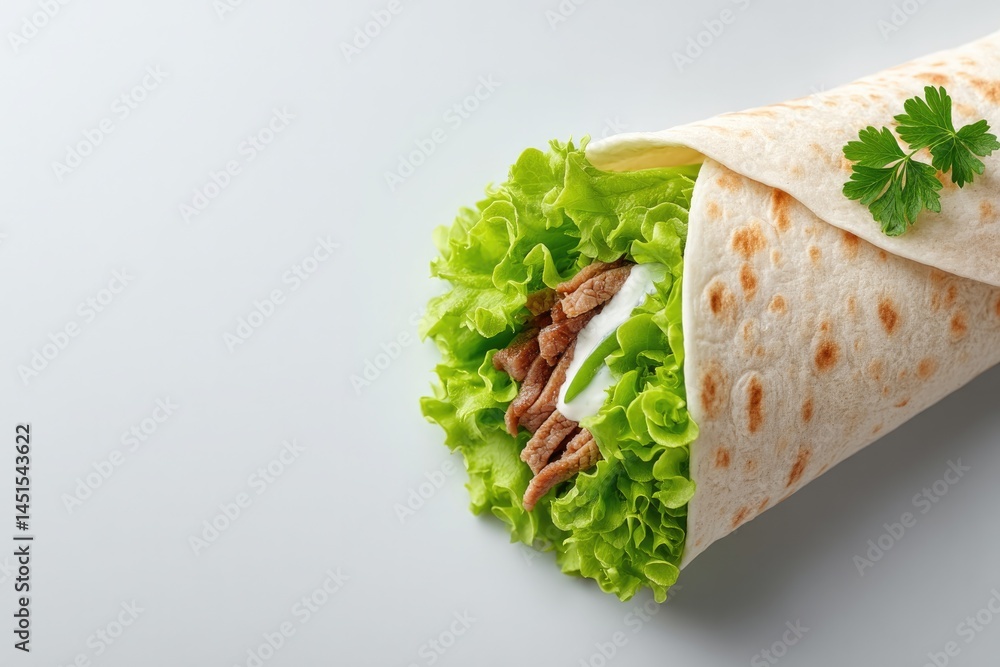 Poster clean and minimalistic image featuring neatly arranged shawarma on simple white background