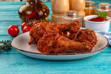 Crispy fried chicken drumsticks leg