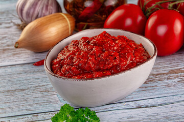 Bulgarian traditional lutenica pepper sauce