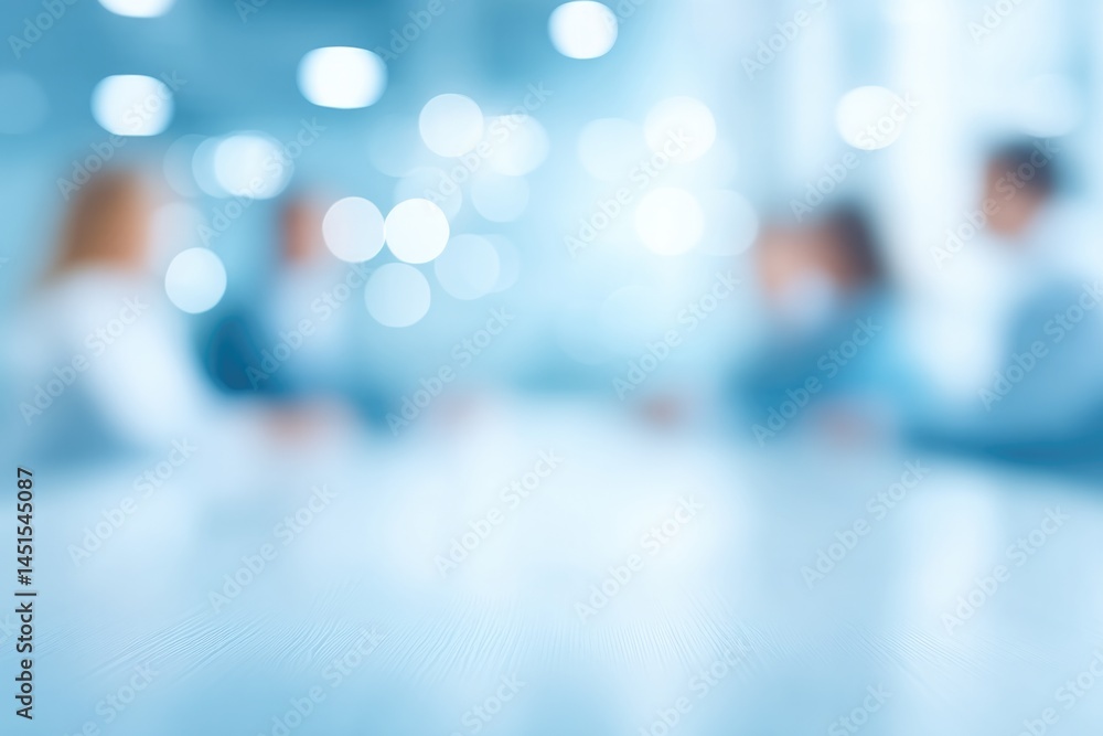 Poster minimalist photo capturing team collaboratively working at conference table with people in backgroun