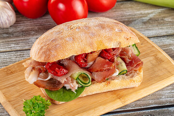 Ciabatta with cured parma and tomato