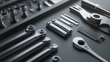 Organized metal tools in a toolbox