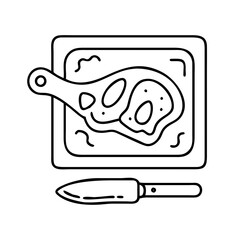 cutting board with meat icon, cutting board with meat line art - simple line art of cutting board with meat, perfect for cutting board with meat logos and icons