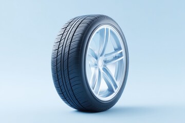 minimalistic photo of single tire with clean background ideally positioned to capture its texture and tread pattern