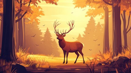 Autumn Deer in Forest Meadow