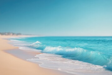 Obraz premium peaceful beach scene with blurred figures in background against vast open sky