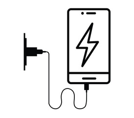 phone charging - vector icon. Set of smartphone charge battery icons. Phone with a low battery charge, phone and charger. 
