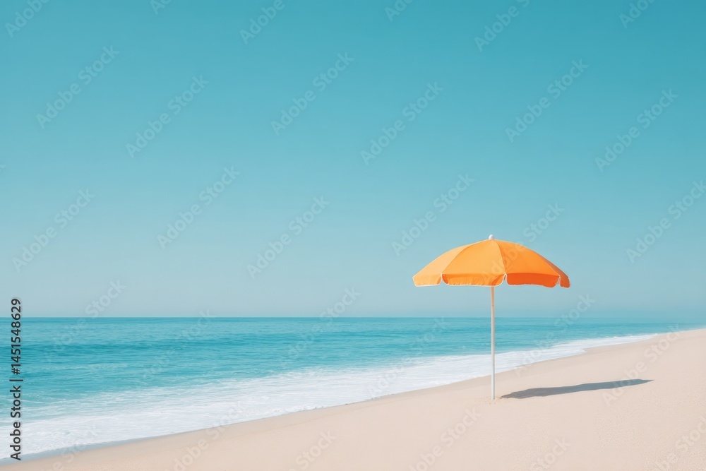 Aufkleber serene minimalistic beach scene with single colorful parasol casting shadow on empty shore
