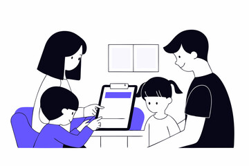 Family Budgeting Household Costs with Tablet