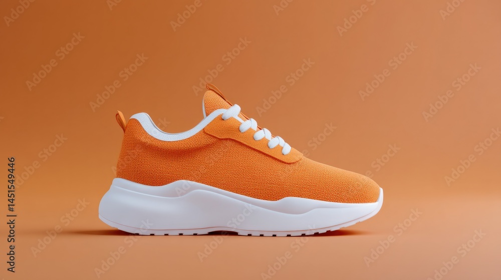 Poster single sporty sneaker displayed against smooth solid color background emphasizing clean lines and mi