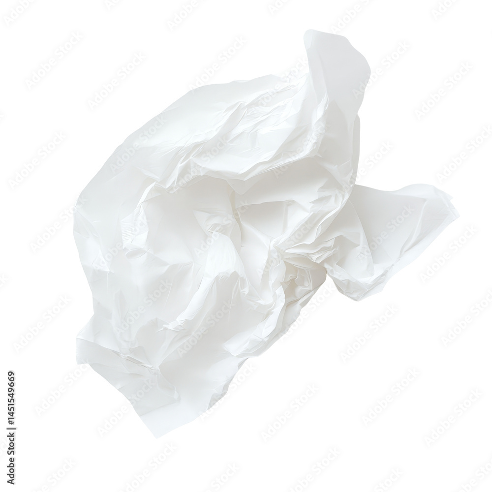 Poster crumpled tissue paper resting on a smooth transparent surface, showcasing texture and simplicity in 