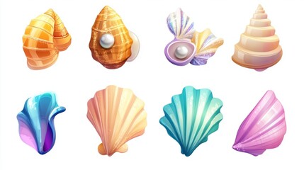 Colorful seashells with pearls
