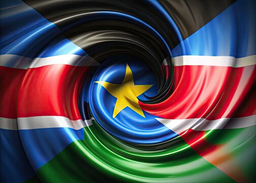 South Sudan Flag Looping Animation, Abstract Waving Flag, Conceptual Photography, Patriotism, National Pride, South Sudanese Flag Motion Graphics