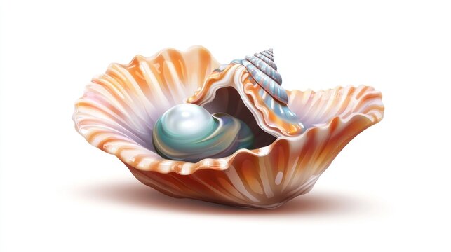 Pearl nestled within an open scallop shell