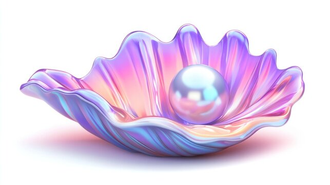 A vibrant iridescent seashell cradles a lustrous pearl