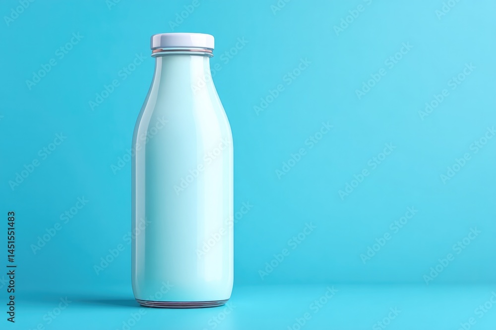 Poster capture close-up of single milk bottle against smooth solid color background