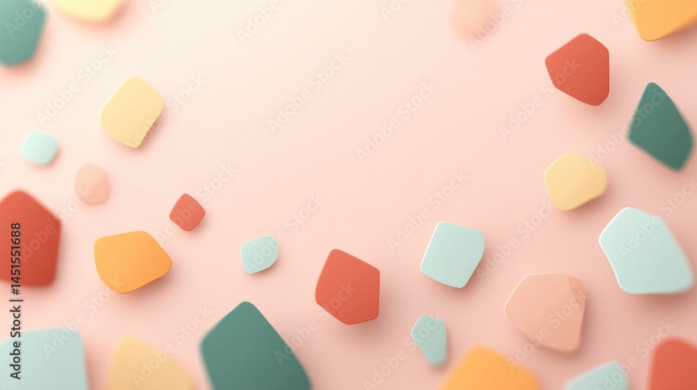 Poster capture minimalistic abstract design featuring random geometric shapes against subdued background