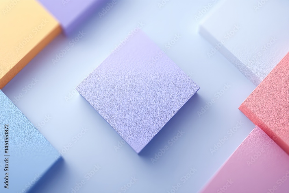 Poster capture scene with arrangement of random geometric shapes on blank surface creating abstract and min