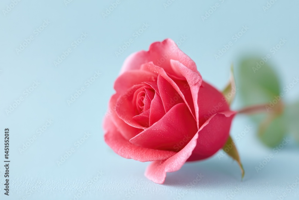 Poster capture single red rose symbolizing love on smooth solid color background emphasizing its delicate p
