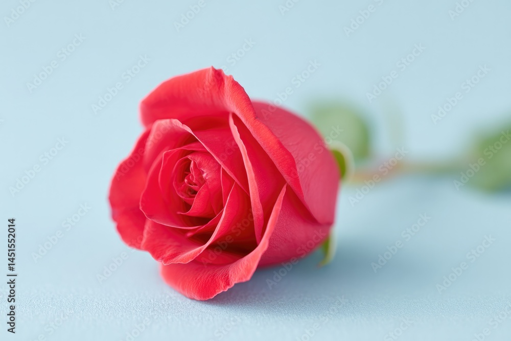 Poster capture single red rose symbolizing love on smooth solid color background emphasizing its delicate p