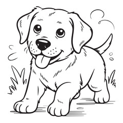 A playful puppy illustration with tongue out in black and white lines vector illustration