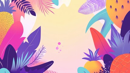 Obraz premium Vibrant tropical leaves and fruit border