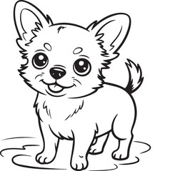 A cartoon chihuahua with big eyes standing on a white background, cute vector illustration